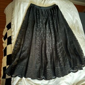 NWOT high waisted black lace midi skirt